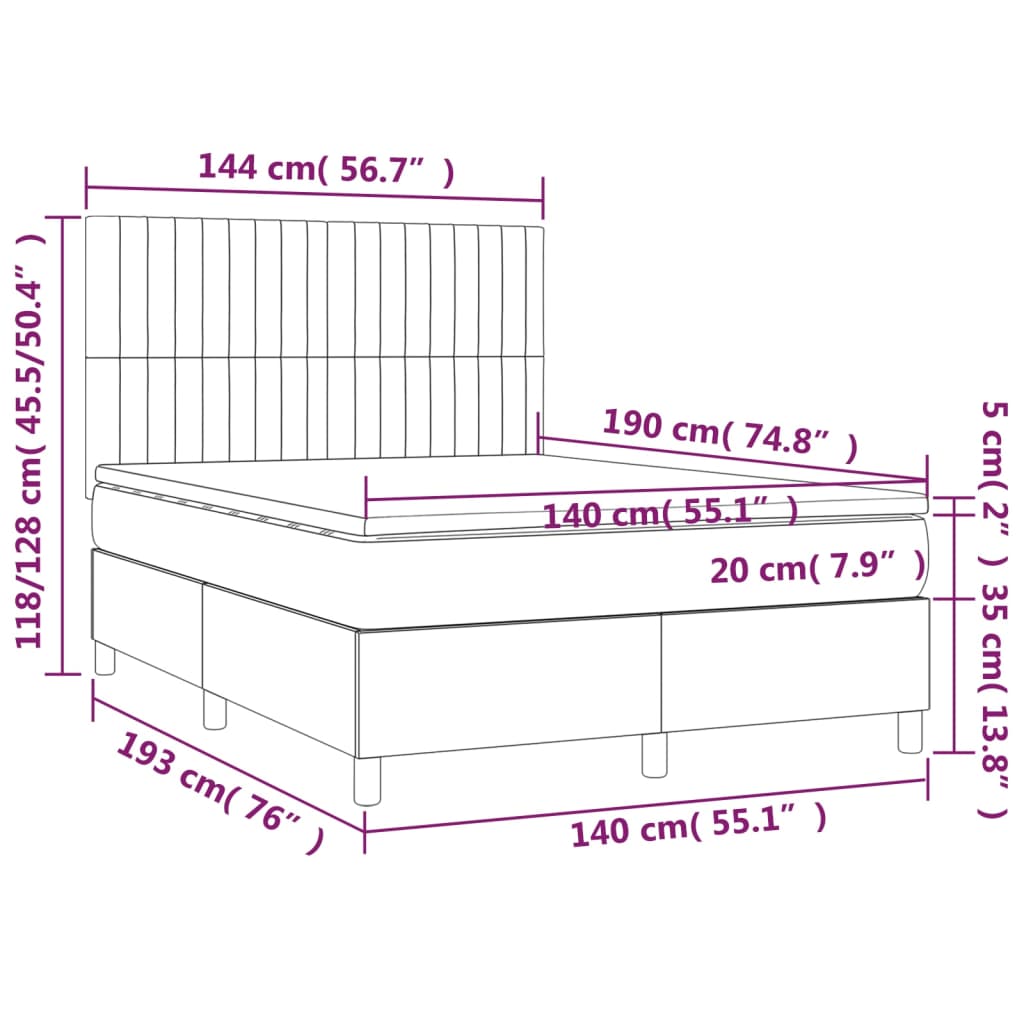 Sommier à lattes de lit avec matelas LED Gris foncé 140x190 cm Lits & cadres de lit vidaXL