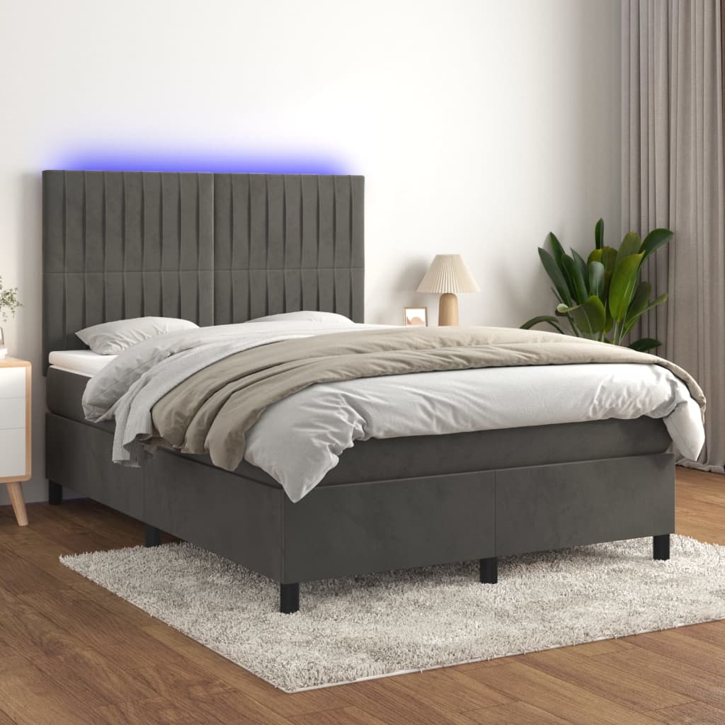 Sommier à lattes de lit avec matelas LED Gris foncé 140x190 cm Lits & cadres de lit vidaXL