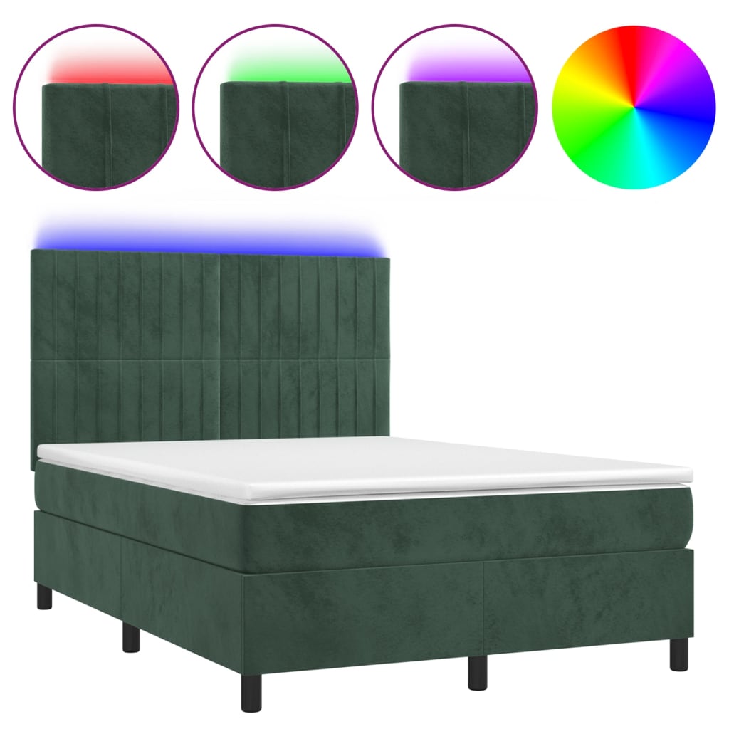 Image Sommier à lattes de lit matelas et LED Vert foncé 140x200 cm | Xios Store SNC vidaXL Xios Store SNC