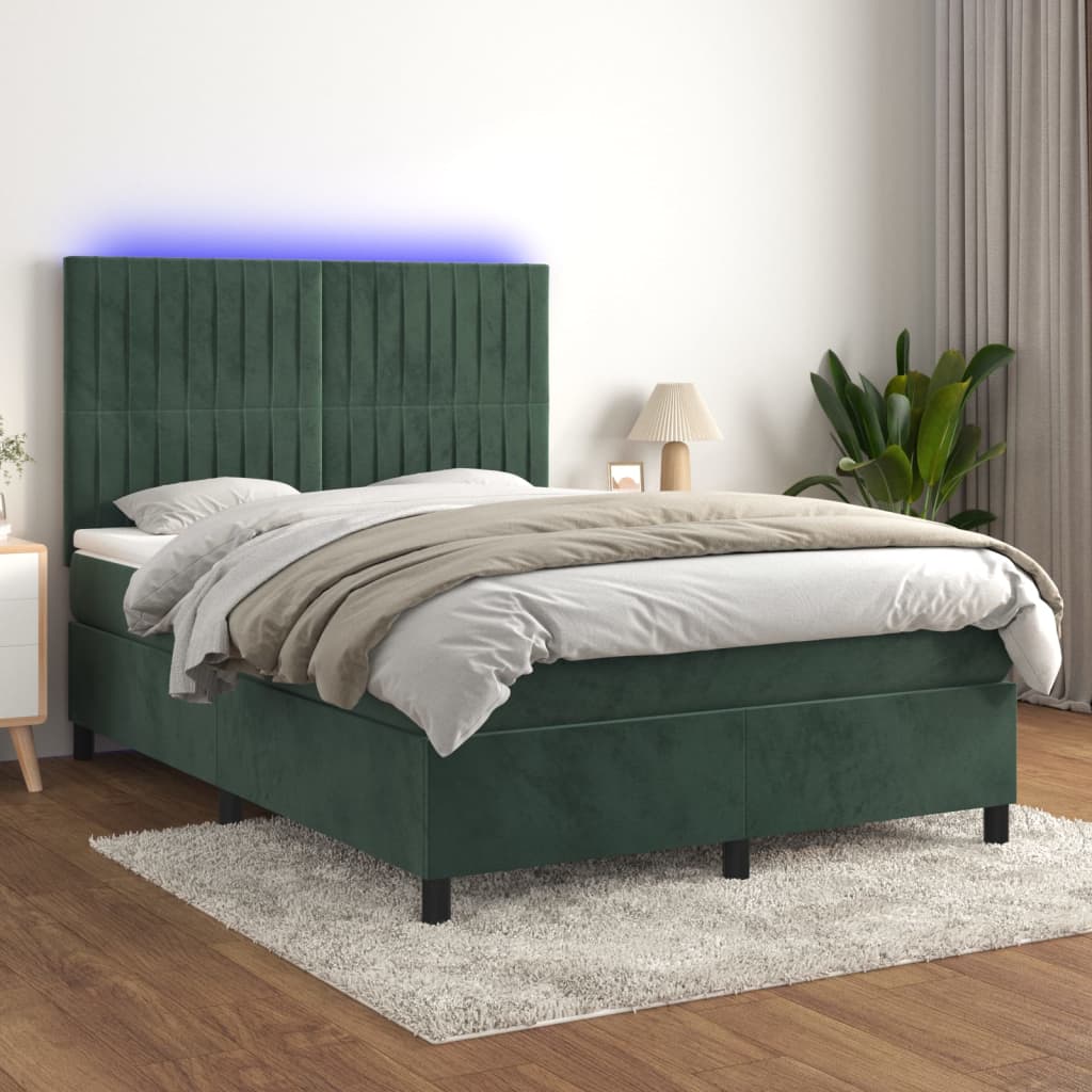 Image Sommier à lattes de lit matelas et LED Vert foncé 140x200 cm | Xios Store SNC vidaXL Xios Store SNC