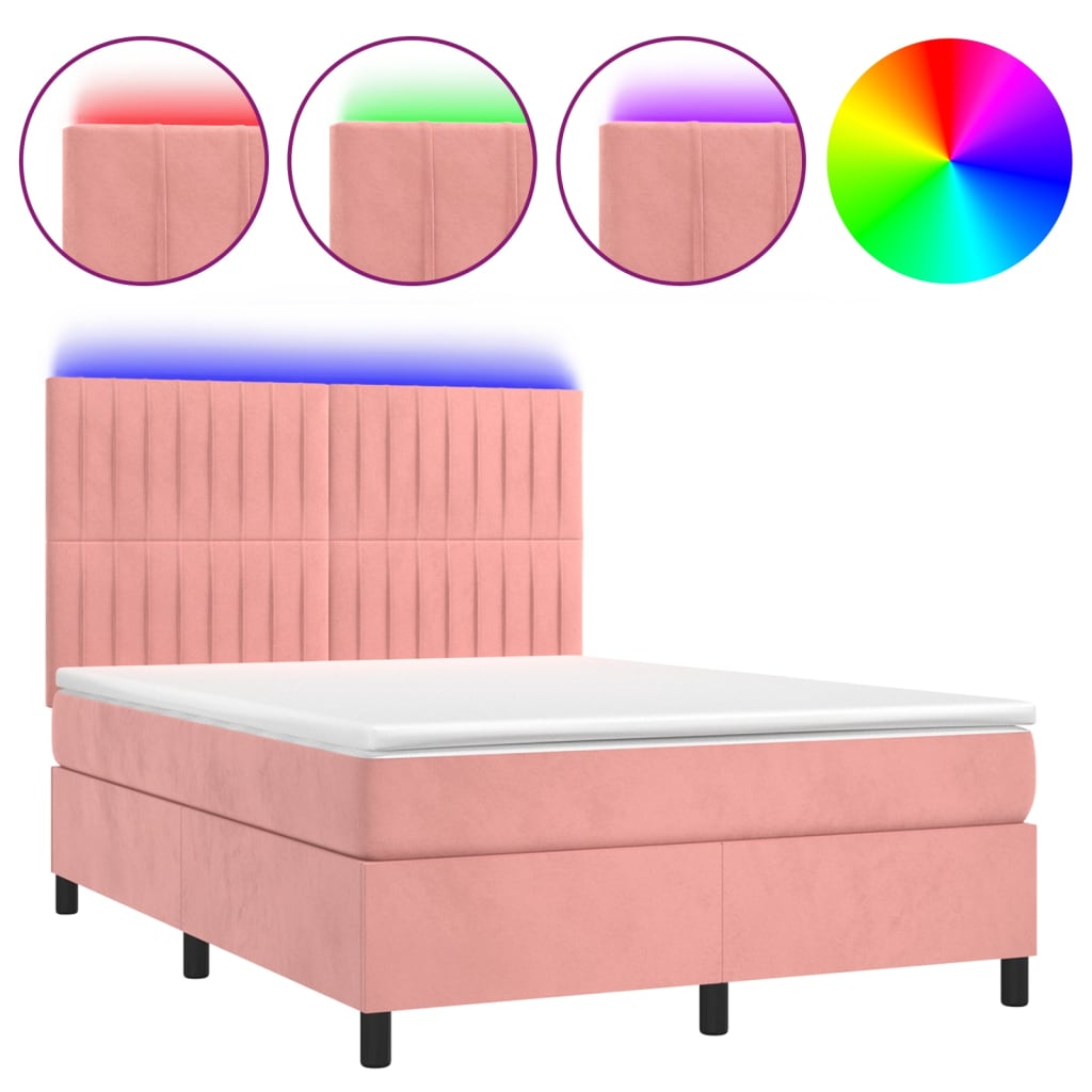 Image Sommier à lattes de lit matelas et LED Rose 140x200 cm Velours | Xios Store SNC vidaXL Xios Store SNC