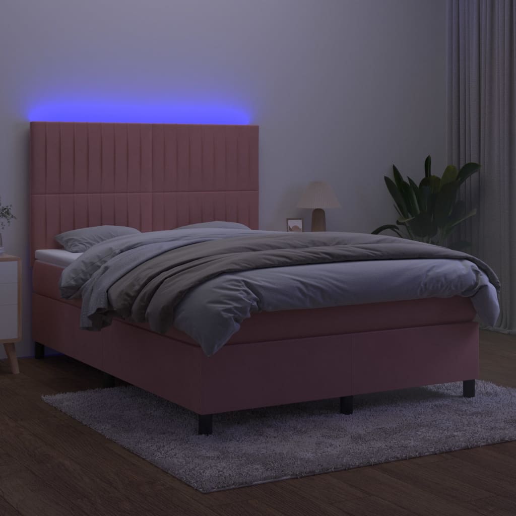 Image Sommier à lattes de lit matelas et LED Rose 140x200 cm Velours | Xios Store SNC vidaXL Xios Store SNC