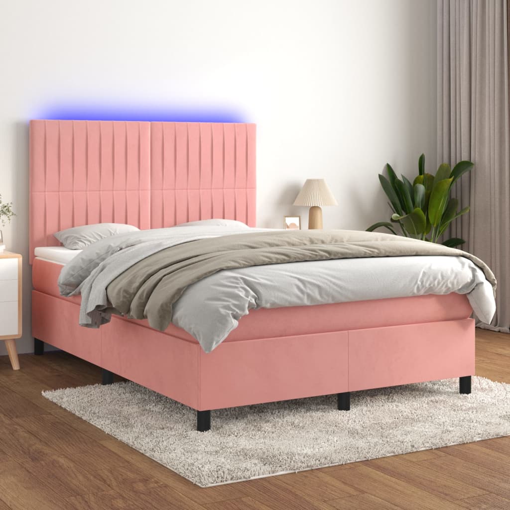 Image Sommier à lattes de lit matelas et LED Rose 140x200 cm Velours | Xios Store SNC vidaXL Xios Store SNC