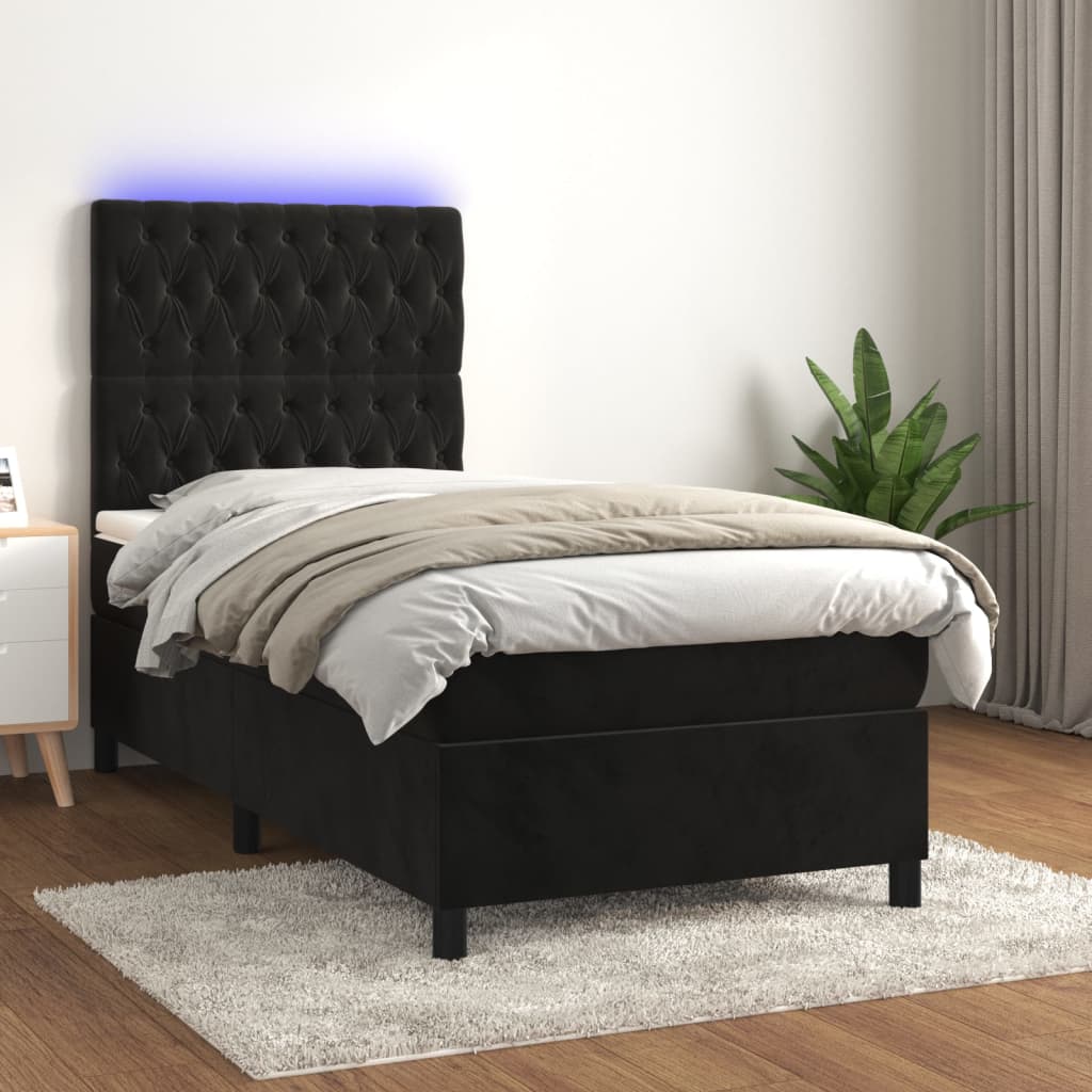 Sommier à lattes de lit matelas et LED Noir 100x200 cm Velours Lits & cadres de lit vidaXL