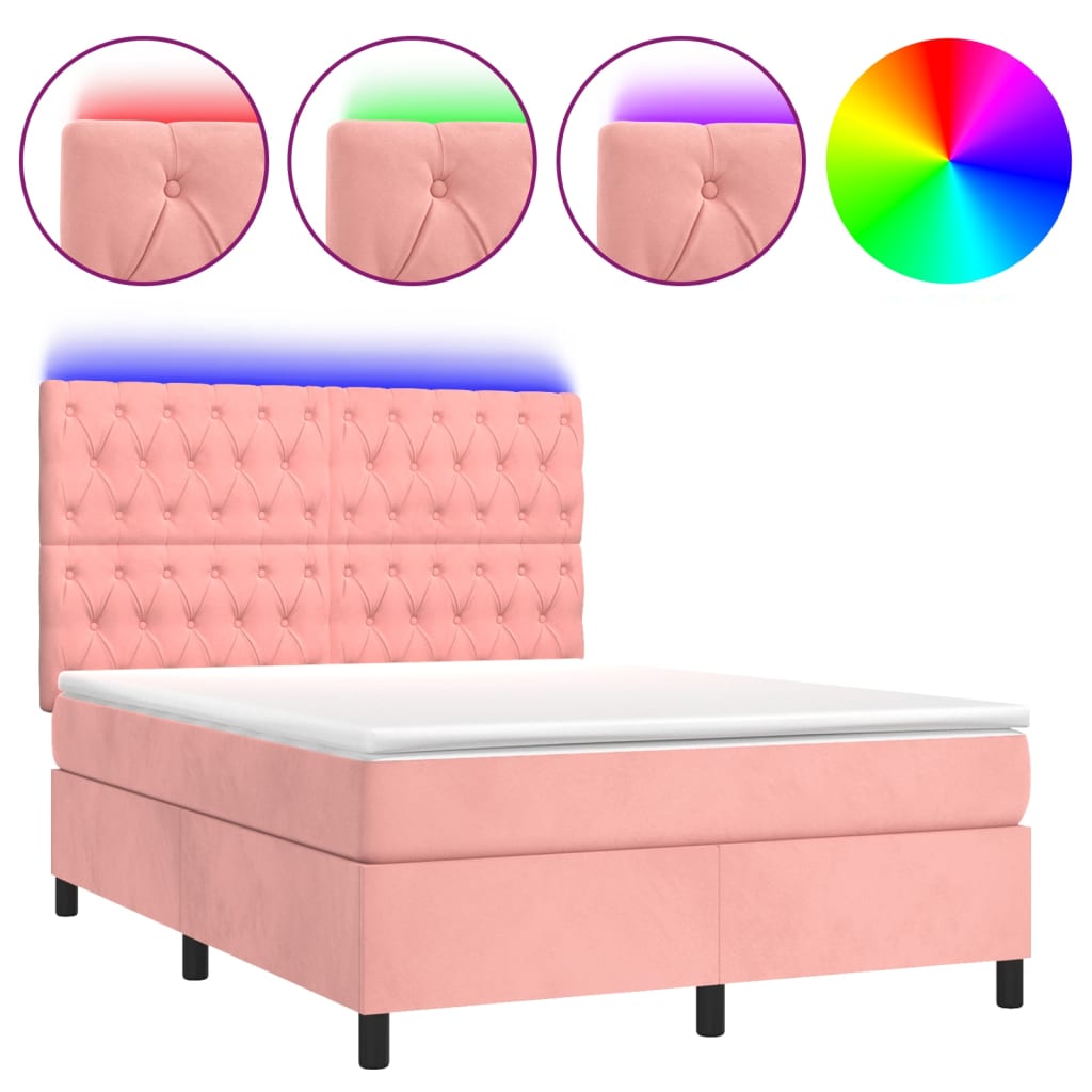 Image Sommier à lattes de lit matelas et LED Rose 140x200 cm Velours | Xios Store SNC vidaXL Xios Store SNC