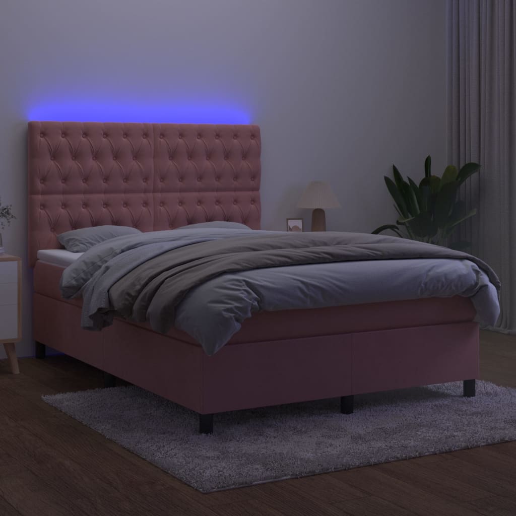 Image Sommier à lattes de lit matelas et LED Rose 140x200 cm Velours | Xios Store SNC vidaXL Xios Store SNC