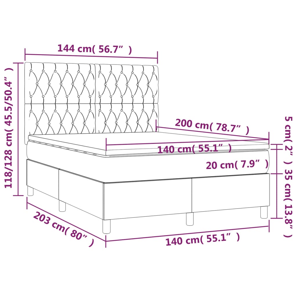 Image Sommier à lattes de lit matelas et LED Rose 140x200 cm Velours | Xios Store SNC vidaXL Xios Store SNC