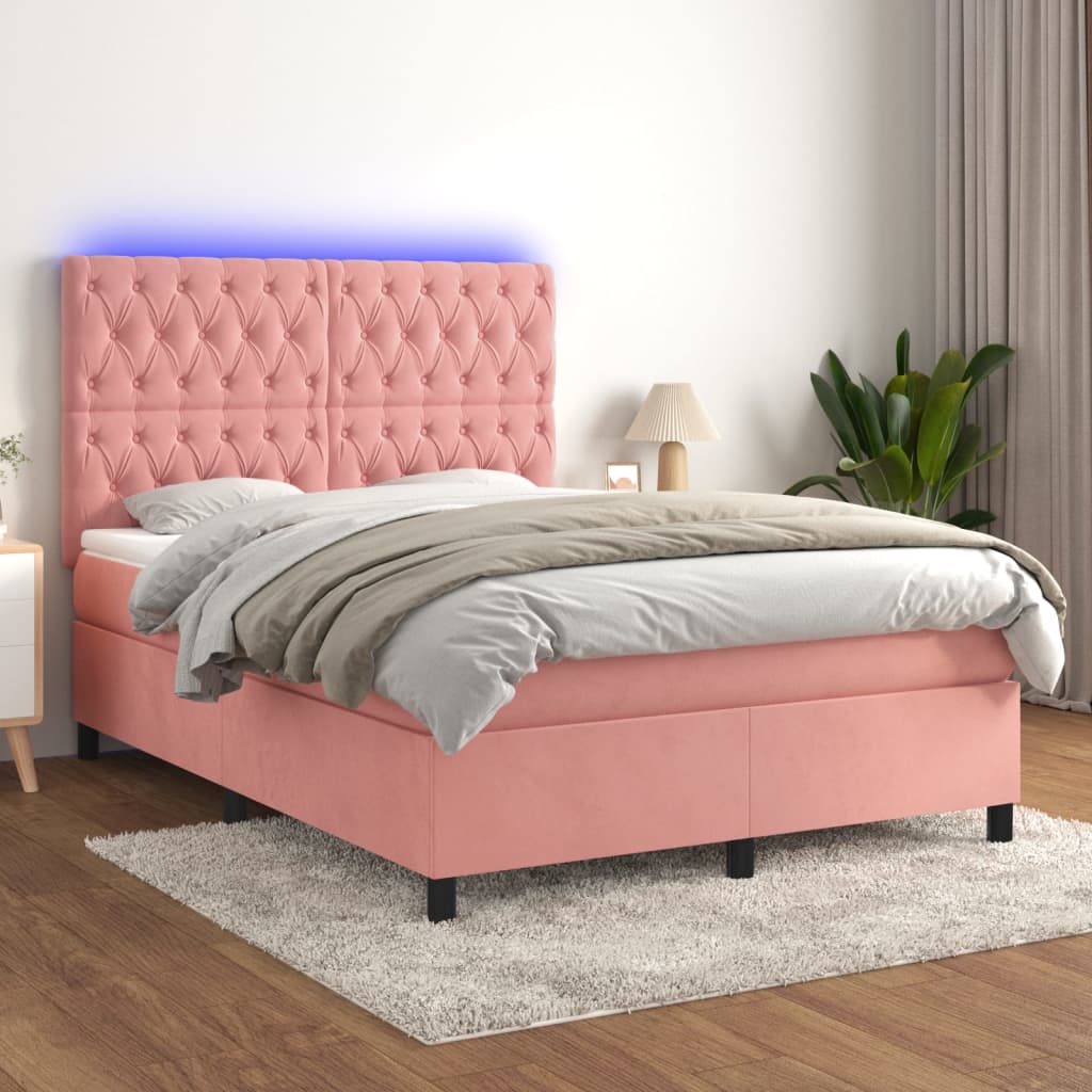 Image Sommier à lattes de lit matelas et LED Rose 140x200 cm Velours | Xios Store SNC vidaXL Xios Store SNC