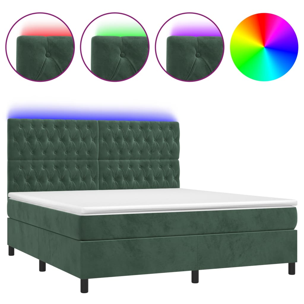 Sommier à lattes de lit matelas et LED Vert foncé 180x200 cm Lits & cadres de lit vidaXL