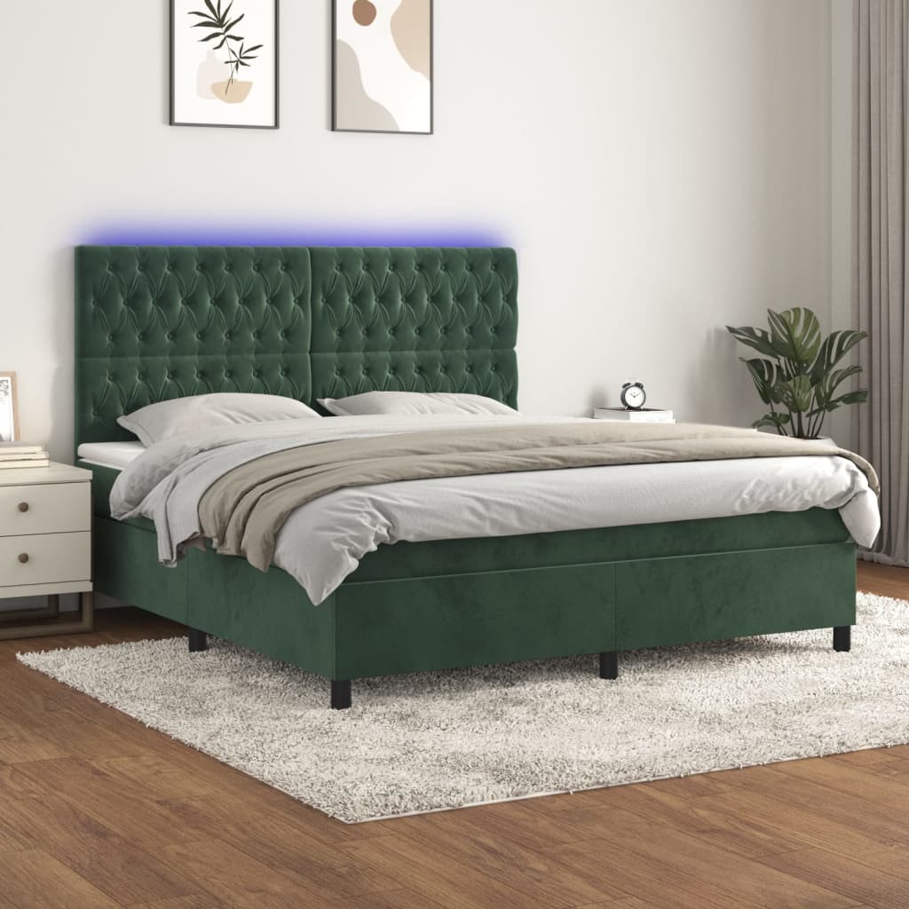 Sommier à lattes de lit matelas et LED Vert foncé 180x200 cm Lits & cadres de lit vidaXL