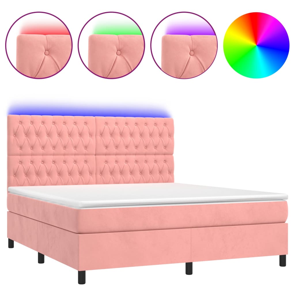 Sommier à lattes de lit matelas et LED Rose 180x200 cm Velours Lits & cadres de lit vidaXL