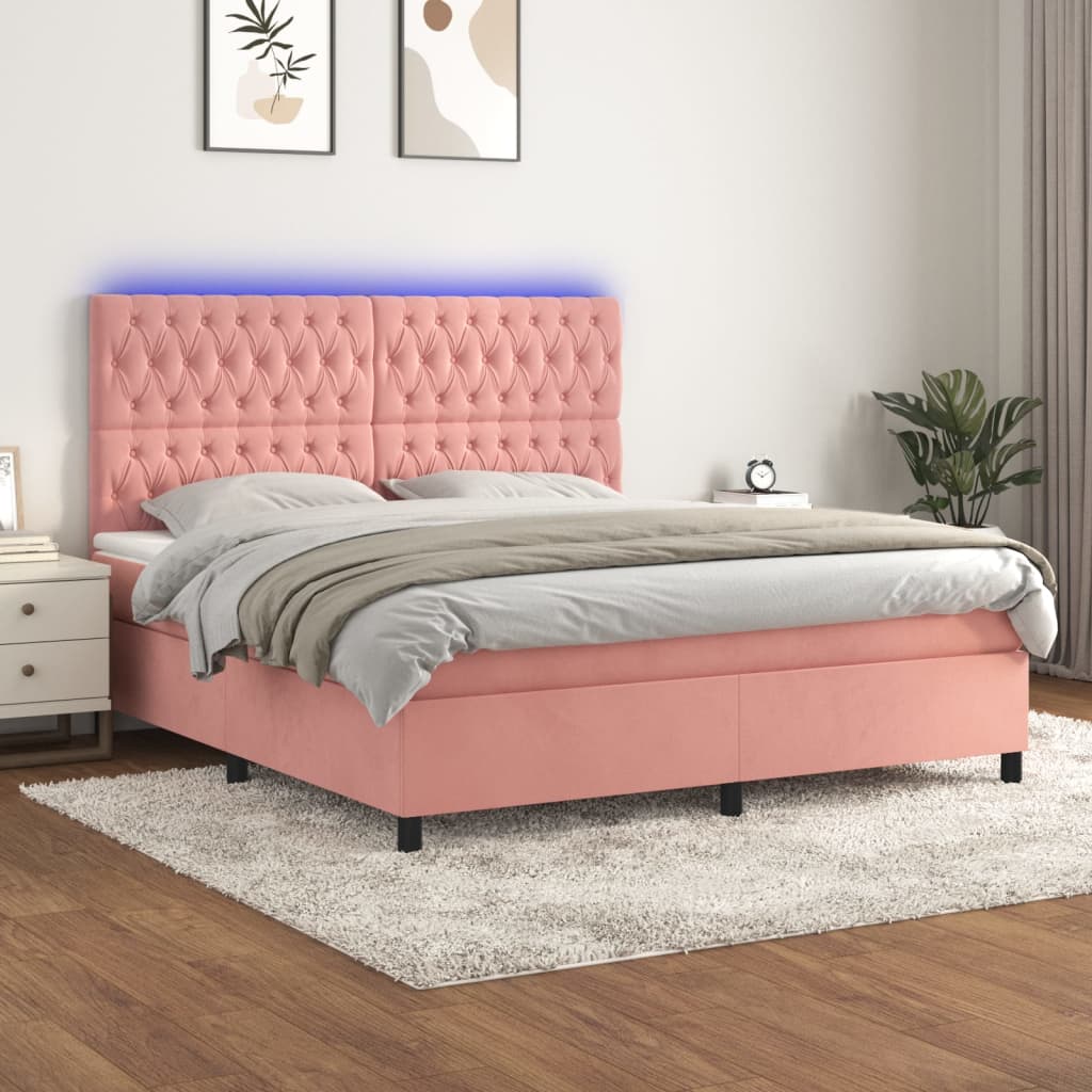 Sommier à lattes de lit matelas et LED Rose 180x200 cm Velours Lits & cadres de lit vidaXL