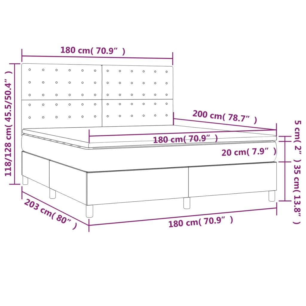 Sommier à lattes de lit matelas et LED Bleu foncé 180x200 cm Lits & cadres de lit vidaXL