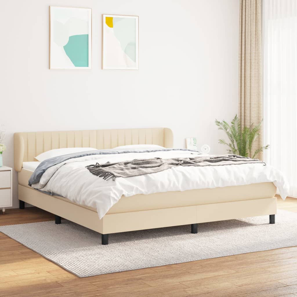 Sommier à lattes de lit avec matelas Crème 180x200 cm Tissu Lits & cadres de lit vidaXL