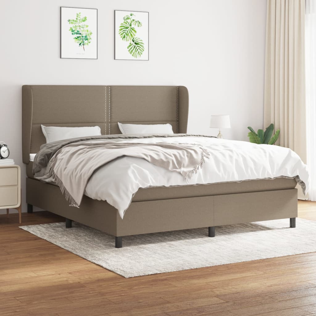 Sommier à lattes de lit avec matelas Taupe 180x200 cm Tissu Lits & cadres de lit vidaXL