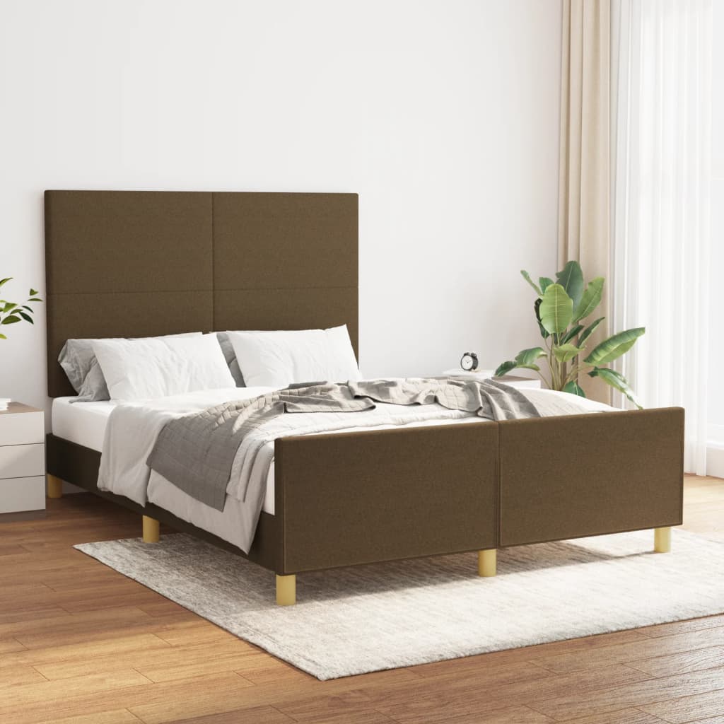 Cadre de lit avec tête de lit Marron foncé 140x190 cm Tissu Lits & cadres de lit vidaXL   