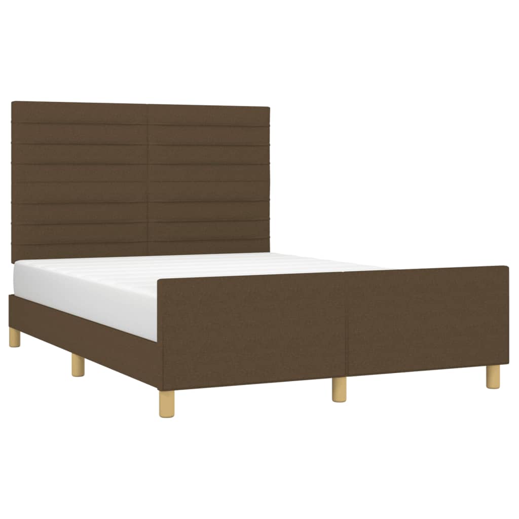 Cadre de lit avec tête de lit Marron foncé 140x190 cm Tissu Lits & cadres de lit vidaXL   