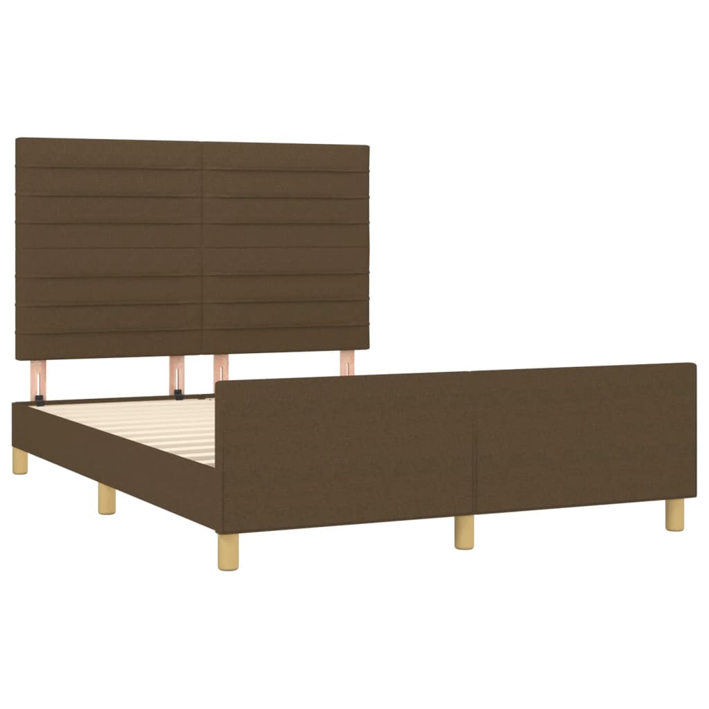 Cadre de lit avec tête de lit Marron foncé 140x190 cm Tissu Lits & cadres de lit vidaXL   