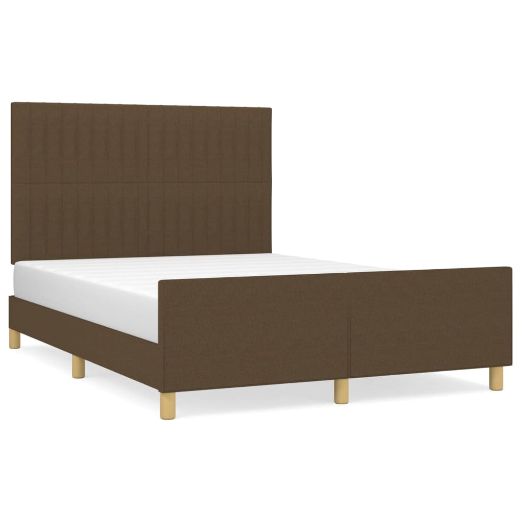 Cadre de lit avec tête de lit marron foncé 140x190 cm Tissu Lits & cadres de lit vidaXL   