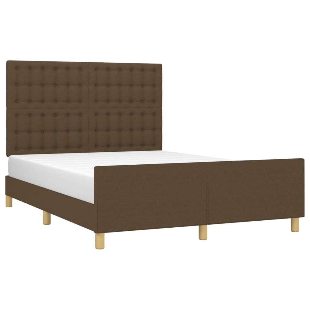 Cadre de lit avec tête de lit marron foncé 140x190 cm Tissu Lits & cadres de lit vidaXL   