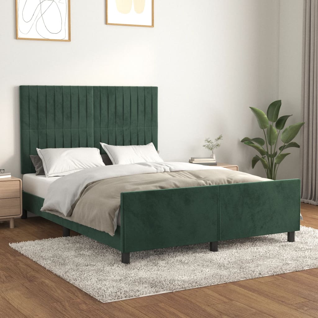 Image Cadre de lit avec tête de lit Vert foncé 140x190 cm Velours | Xios Store SNC vidaXL Xios Store SNC