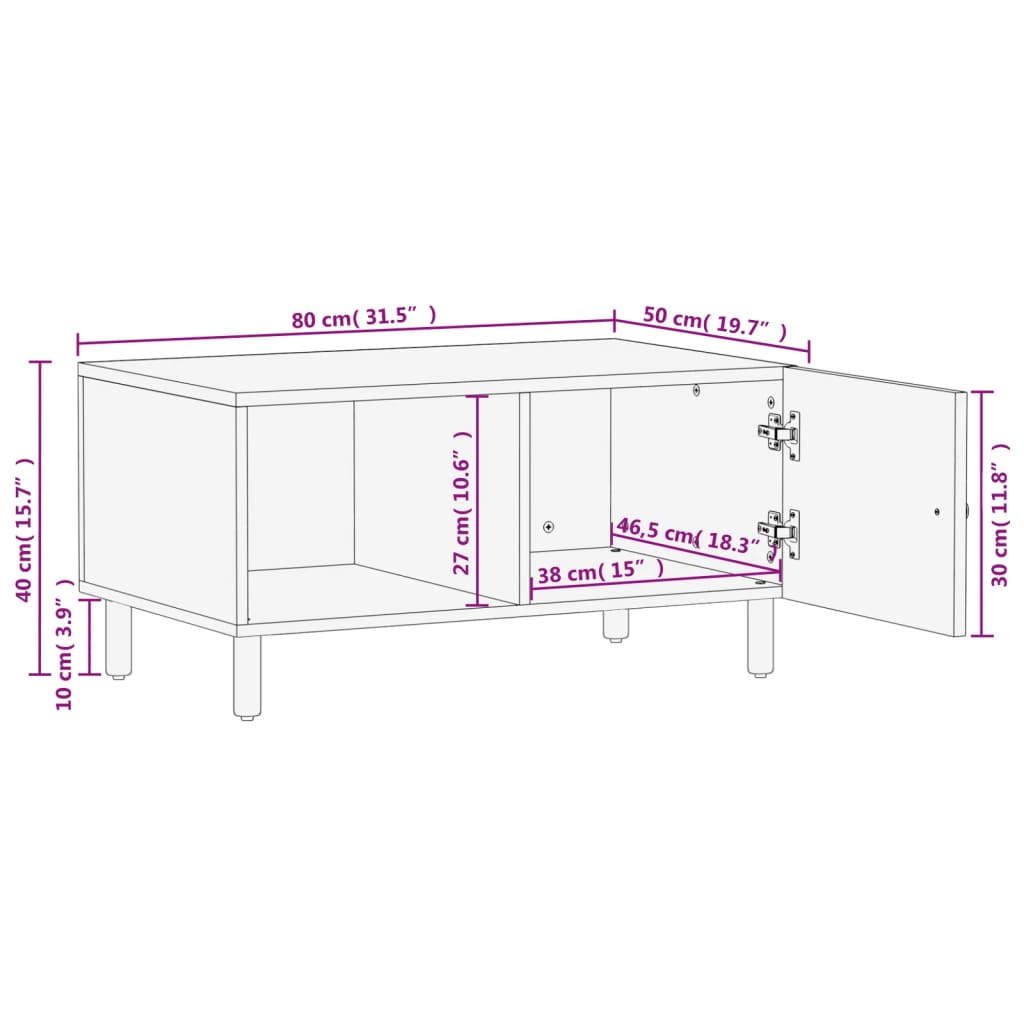 Table basse noir 80x50x40 cm bois massif de manguier Tables basses vidaXL   