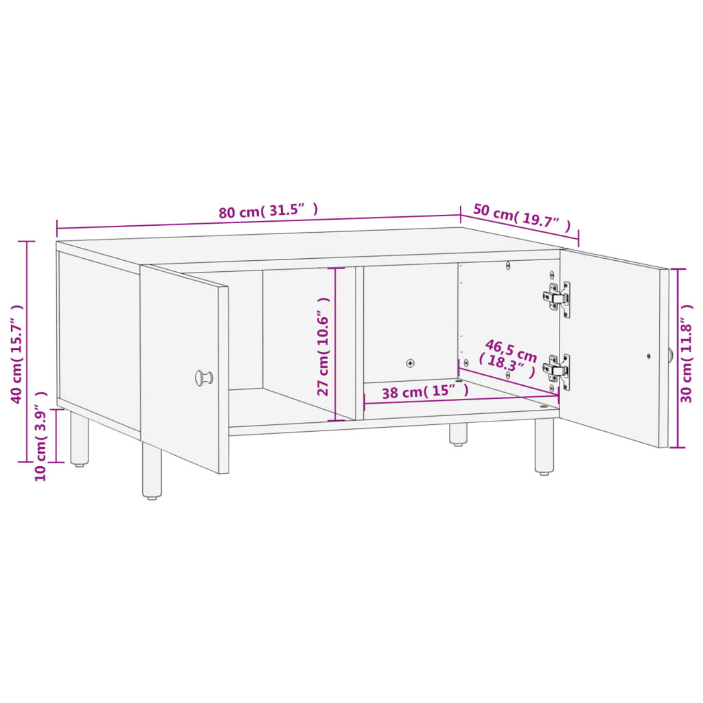 Table basse noir 80x50x40 cm bois massif de manguier Tables basses vidaXL   