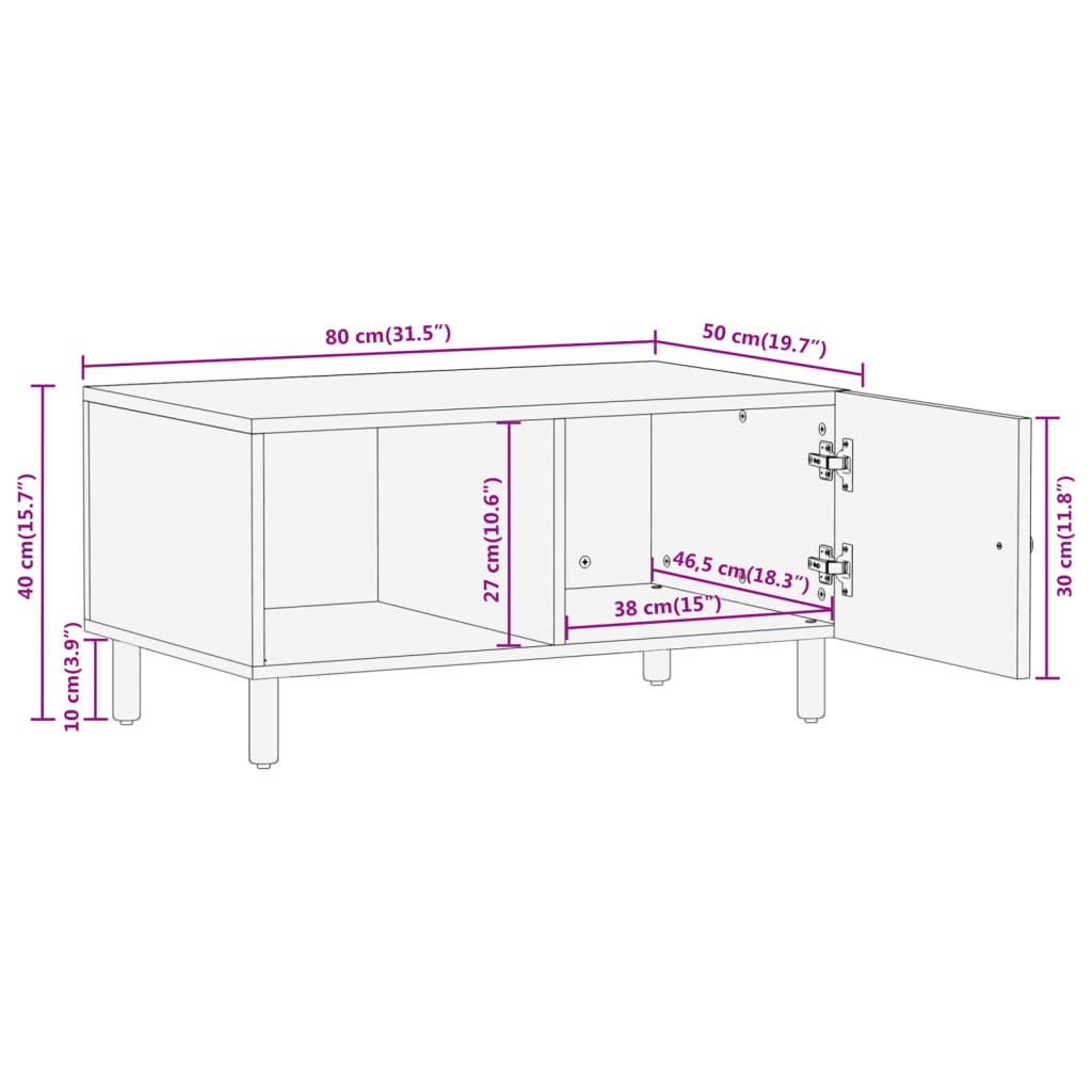 Table basse 80x50x40 cm bois de manguier massif Tables basses vidaXL   