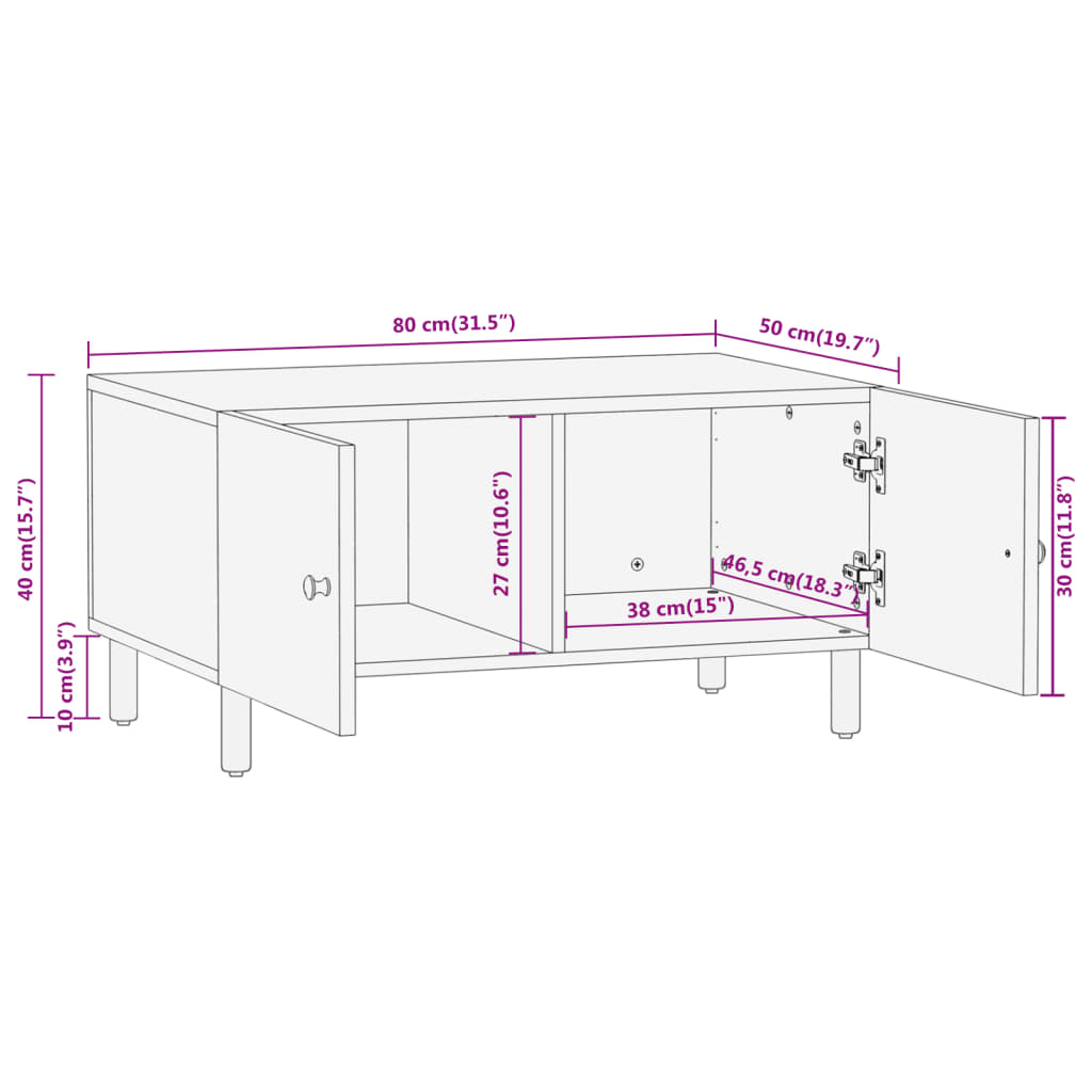 Table basse 80x50x40 cm bois de manguier massif Tables basses vidaXL   