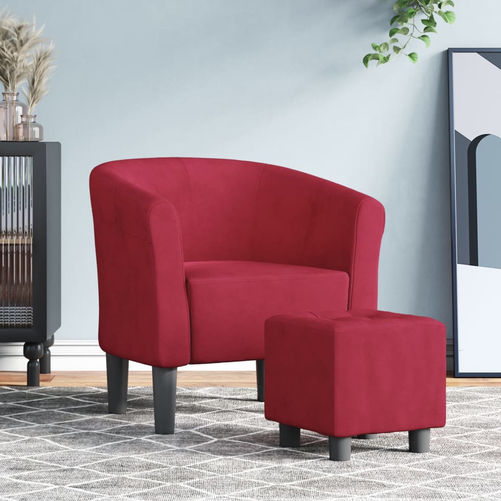 Chaise cabriolet avec repose-pied rouge bordeaux velours Fauteuils vidaXL   