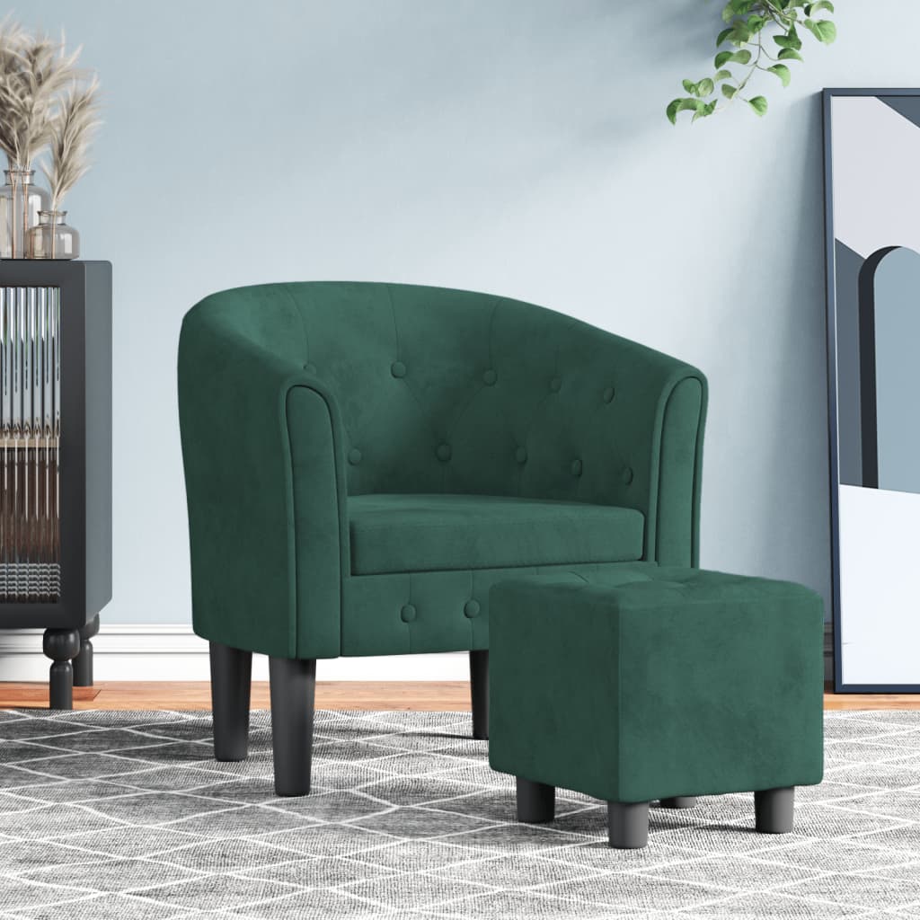 Fauteuil avec repose-pied vert foncé velours Fauteuils vidaXL   