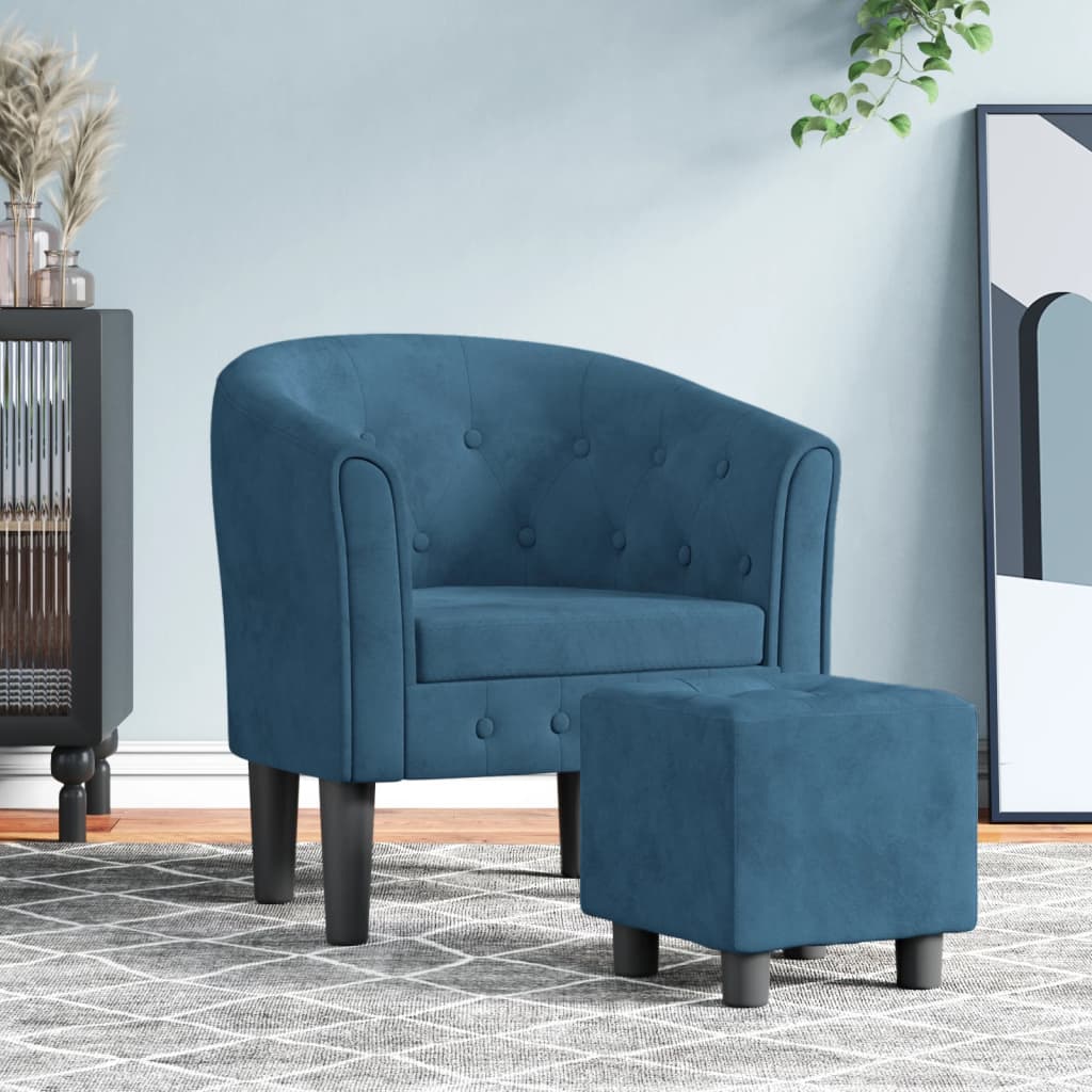 Fauteuil avec repose-pied bleu foncé velours Fauteuils vidaXL   