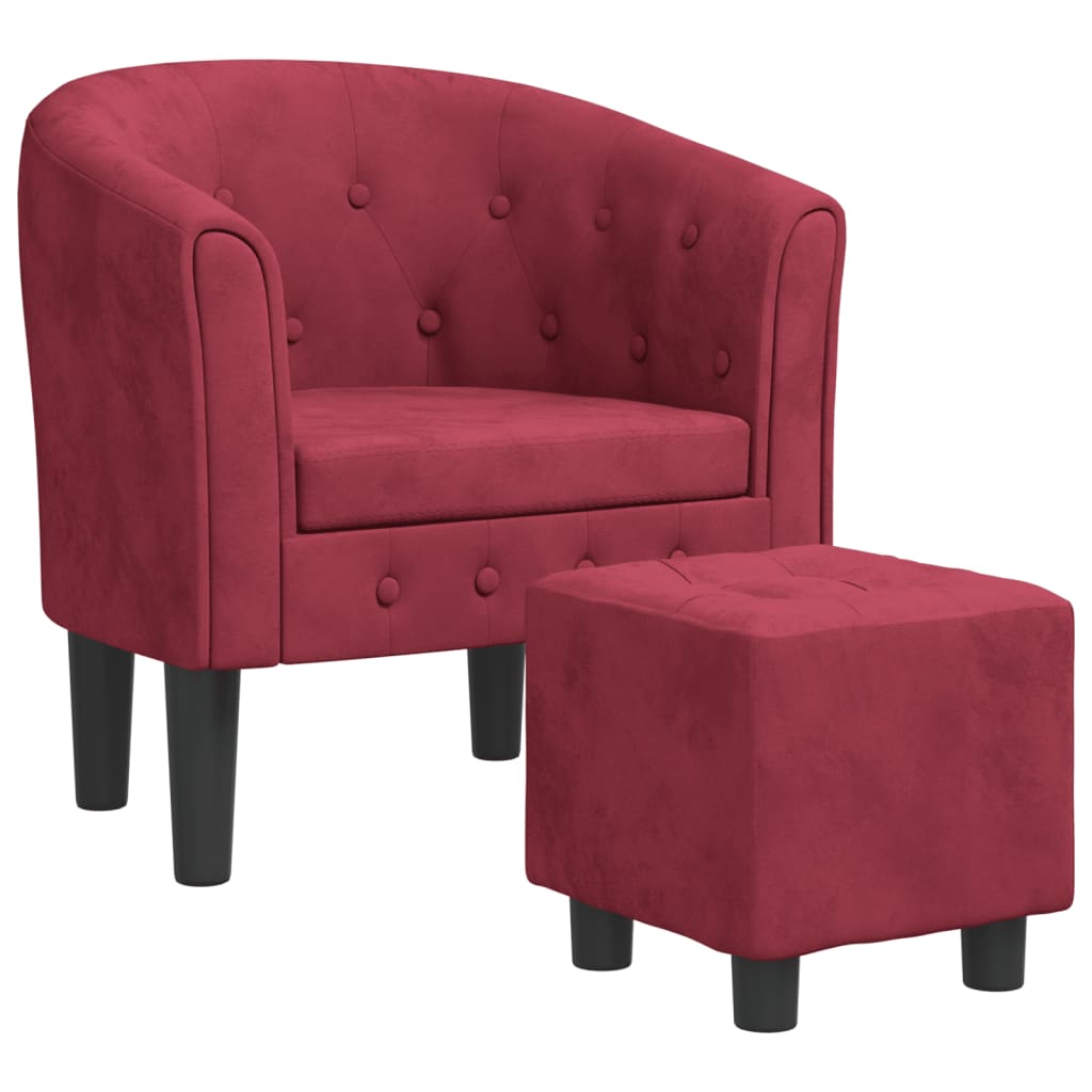 Fauteuil avec repose-pied rouge bordeaux velours Fauteuils vidaXL   