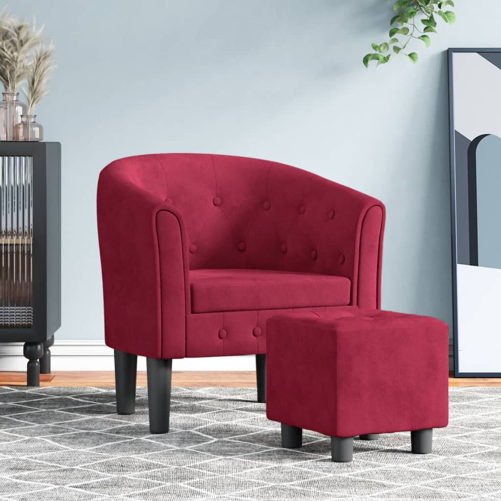 Fauteuil avec repose-pied rouge bordeaux velours Fauteuils vidaXL   