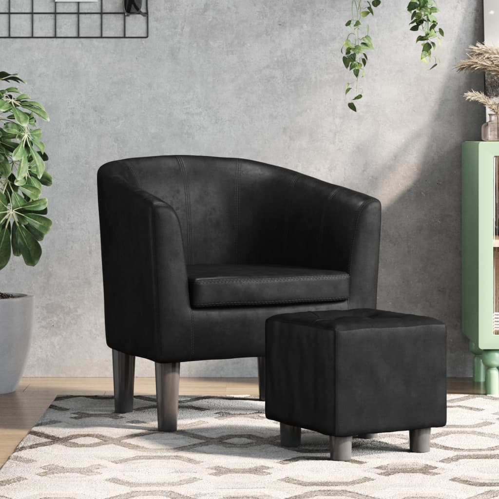 Fauteuil avec repose-pied noir similicuir Fauteuils vidaXL   