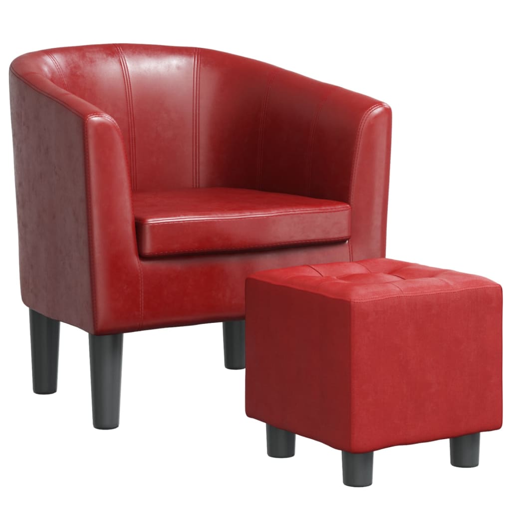 Fauteuil avec repose-pied rouge bordeaux similicuir - Xios Store SNC