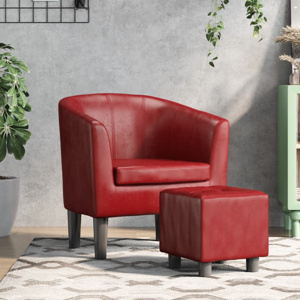 Fauteuil avec repose-pied rouge bordeaux similicuir - Xios Store SNC