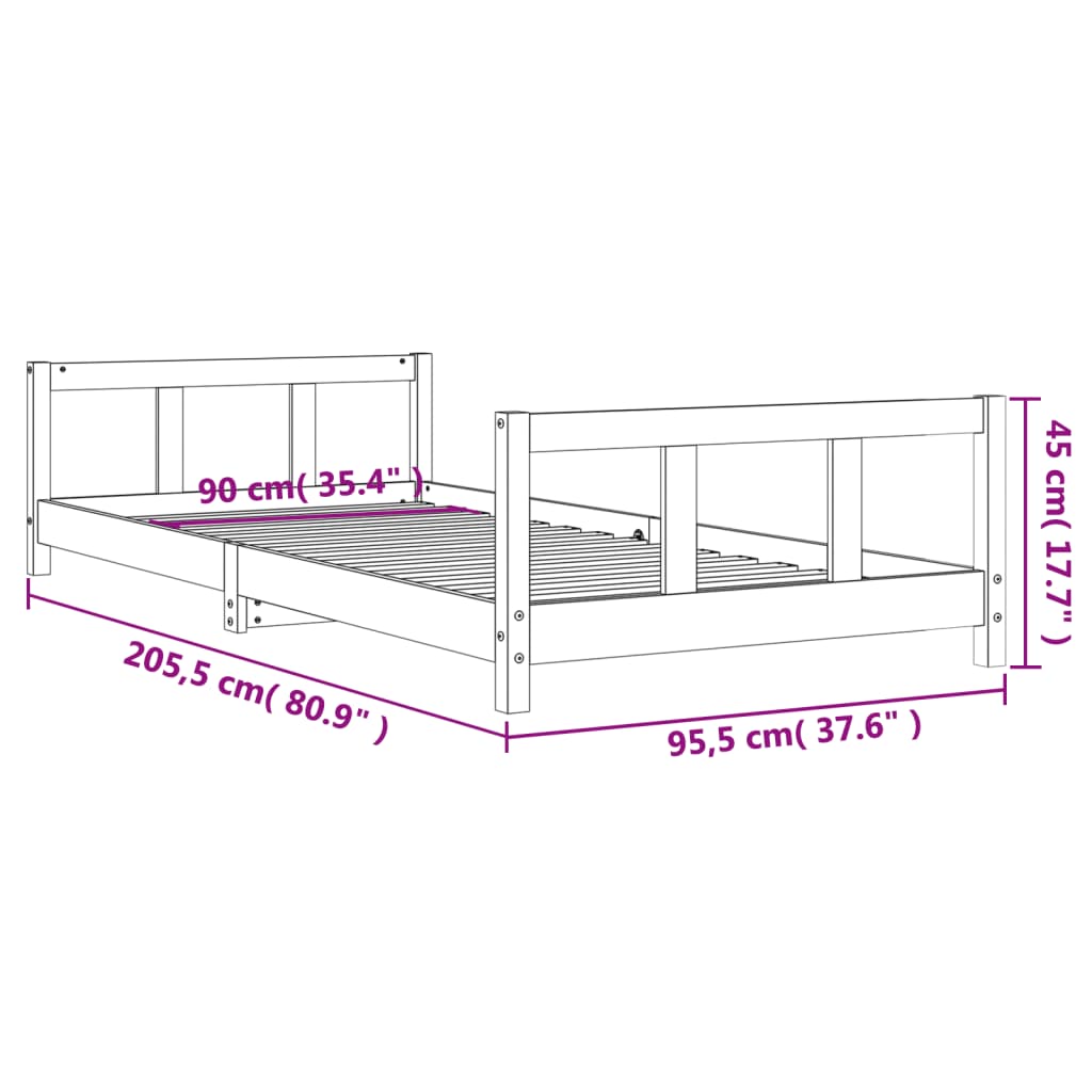 Cadre de lit pour enfants 90x200 cm bois de pin massif Lits bébés et enfants vidaXL   