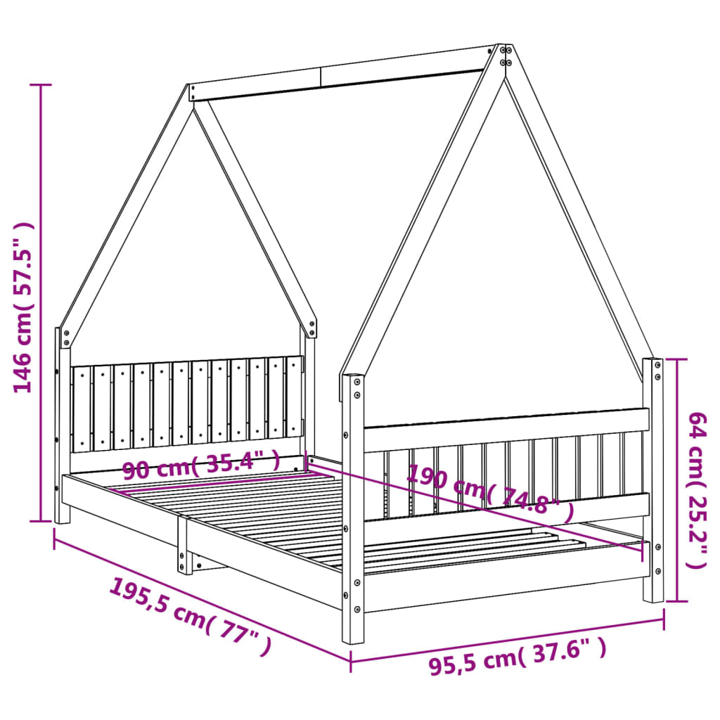 Cadre de lit pour enfant 90x190 cm Bois de pin massif Lits bébés et enfants vidaXL   