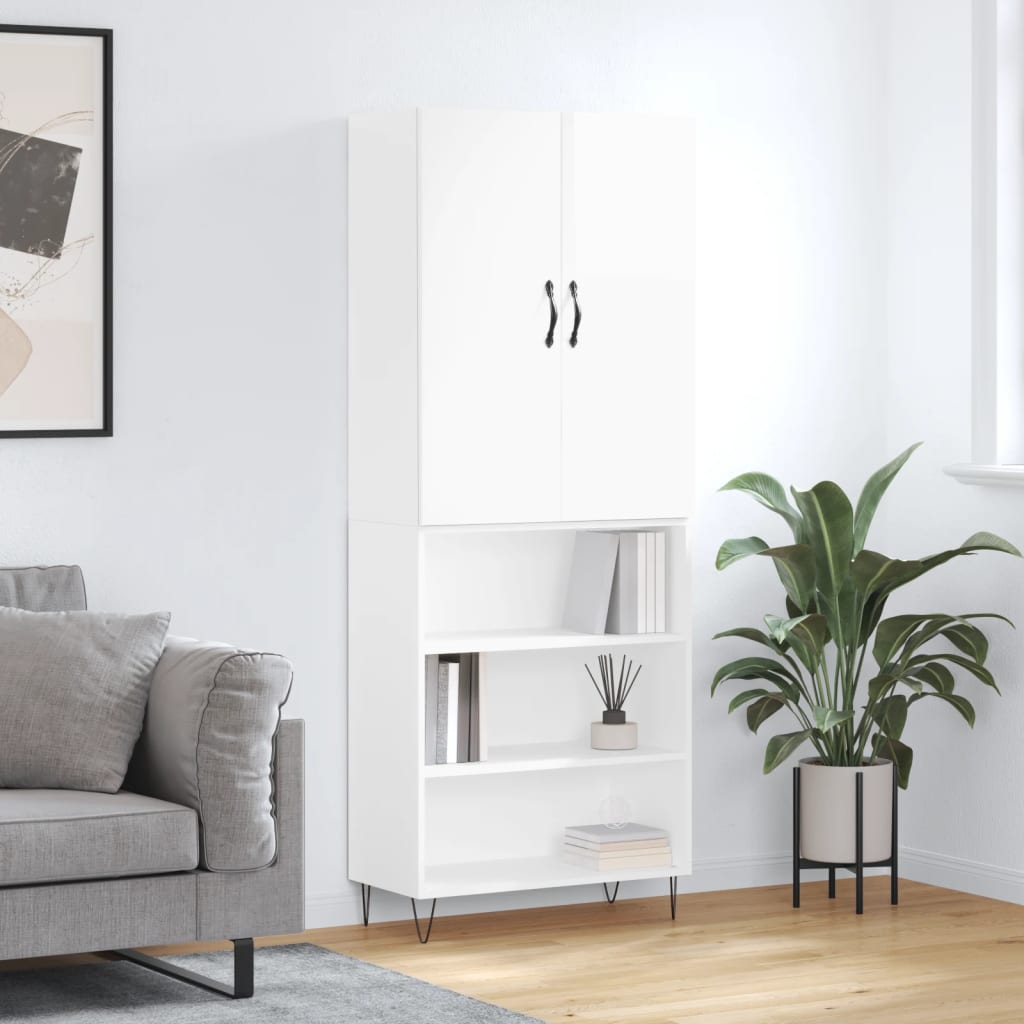 Image Buffet haut Blanc brillant 69,5x34x180 cm Bois d'ingénierie | Xios Store SNC vidaXL Xios Store SNC