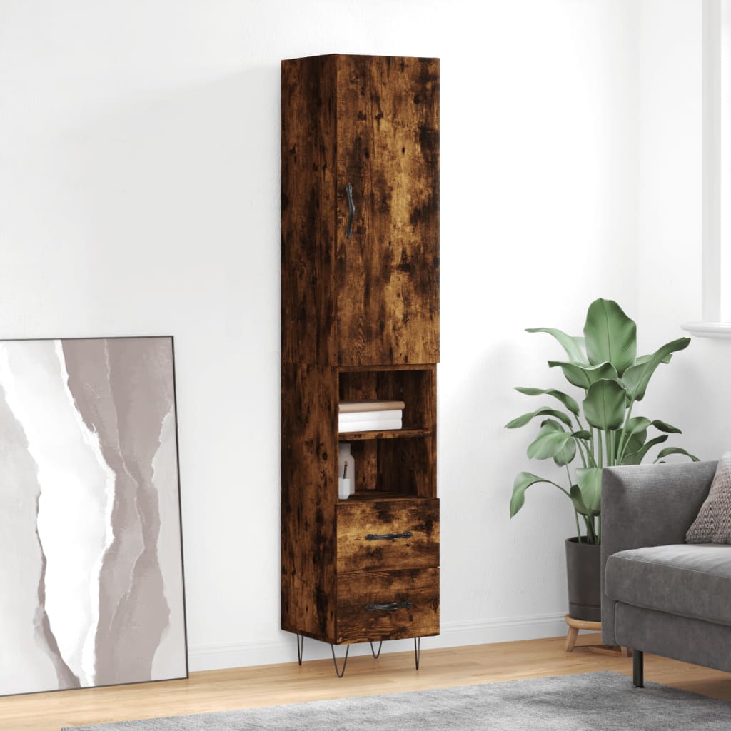 Image Buffet haut Chêne fumé 34,5x34x180 cm Bois d'ingénierie | Xios Store SNC vidaXL Xios Store SNC