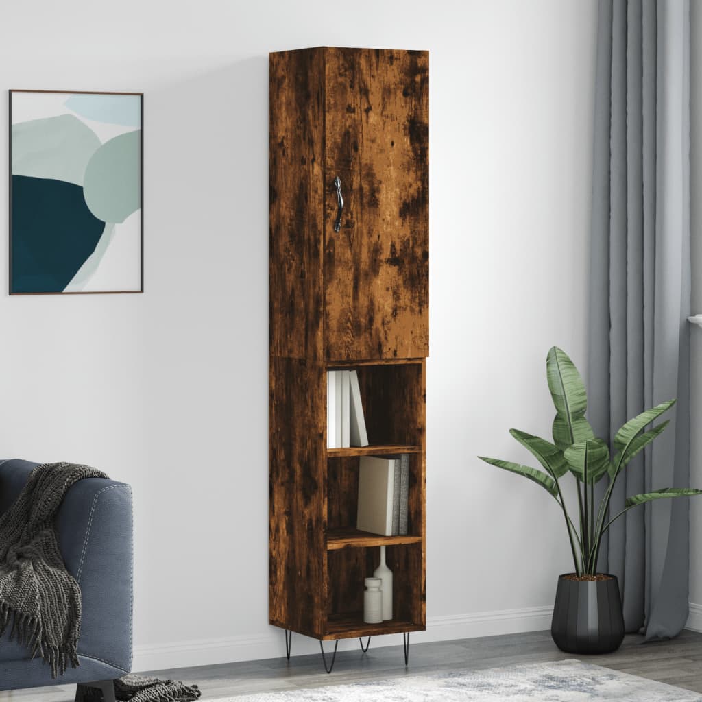 Image Buffet haut Chêne fumé 34,5x34x180 cm Bois d'ingénierie | Xios Store SNC vidaXL Xios Store SNC