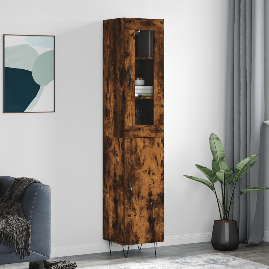 Image Buffet haut Chêne fumé 34,5x34x180 cm Bois d'ingénierie | Xios Store SNC vidaXL Xios Store SNC