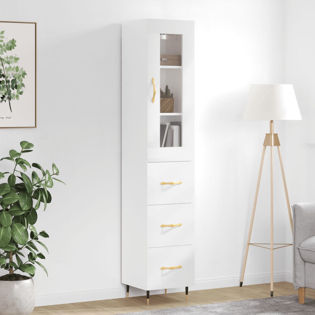 Image Buffet haut Blanc brillant 34,5x34x180 cm Bois d'ingénierie | Xios Store SNC vidaXL Xios Store SNC