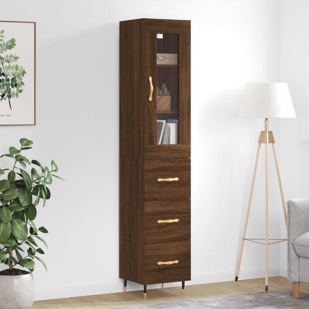 Image Buffet haut Chêne marron 34,5x34x180 cm Bois d'ingénierie | Xios Store SNC vidaXL Xios Store SNC