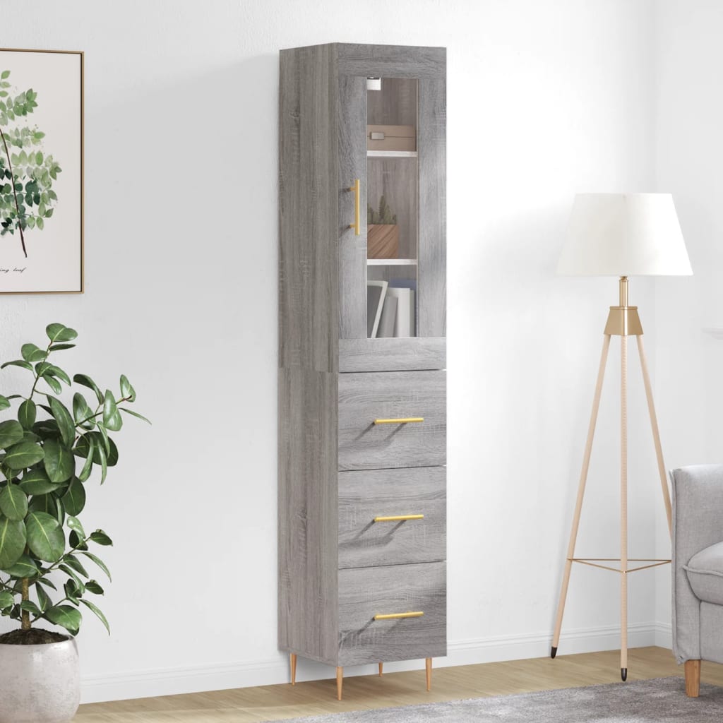 Image Buffet haut Sonoma gris 34,5x34x180 cm Bois d'ingénierie | Xios Store SNC vidaXL Xios Store SNC