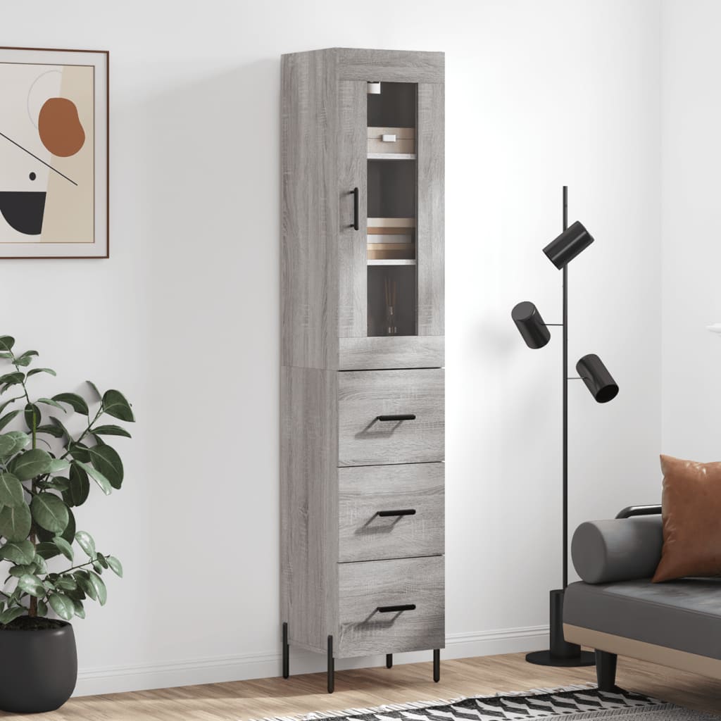 Image Buffet haut Sonoma gris 34,5x34x180 cm Bois d'ingénierie | Xios Store SNC vidaXL Xios Store SNC