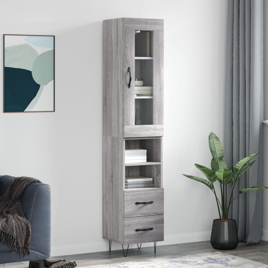 Image Buffet haut Sonoma gris 34,5x34x180 cm Bois d'ingénierie | Xios Store SNC vidaXL Xios Store SNC