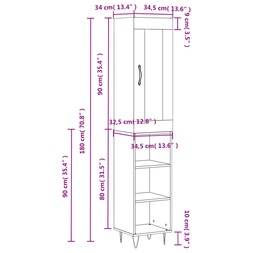 Image Buffet haut Chêne sonoma 34,5x34x180 cm Bois d'ingénierie | Xios Store SNC vidaXL Xios Store SNC