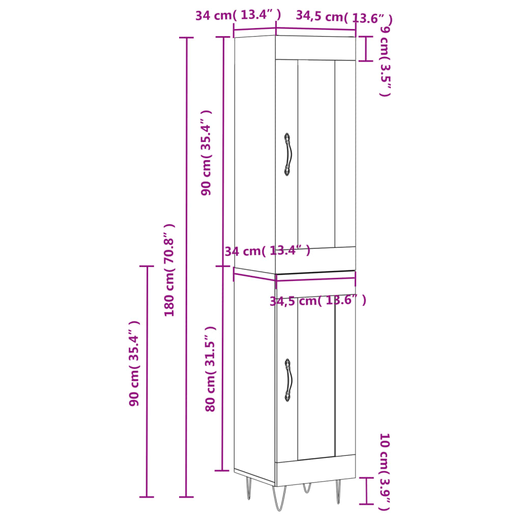 Image Buffet haut Noir 34,5x34x180 cm Bois d'ingénierie | Xios Store SNC vidaXL Xios Store SNC